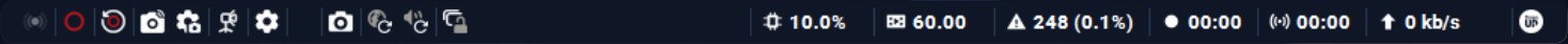 The StreamUP Pro Toolbar across the bottom of OBS: record and screenshot controls on the left, then CPU at 10%, 60 FPS, 248 dropped frames, timers and bitrate