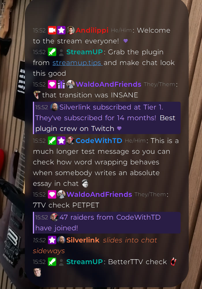 Compact. Smaller text and timestamps, so more chat fits.