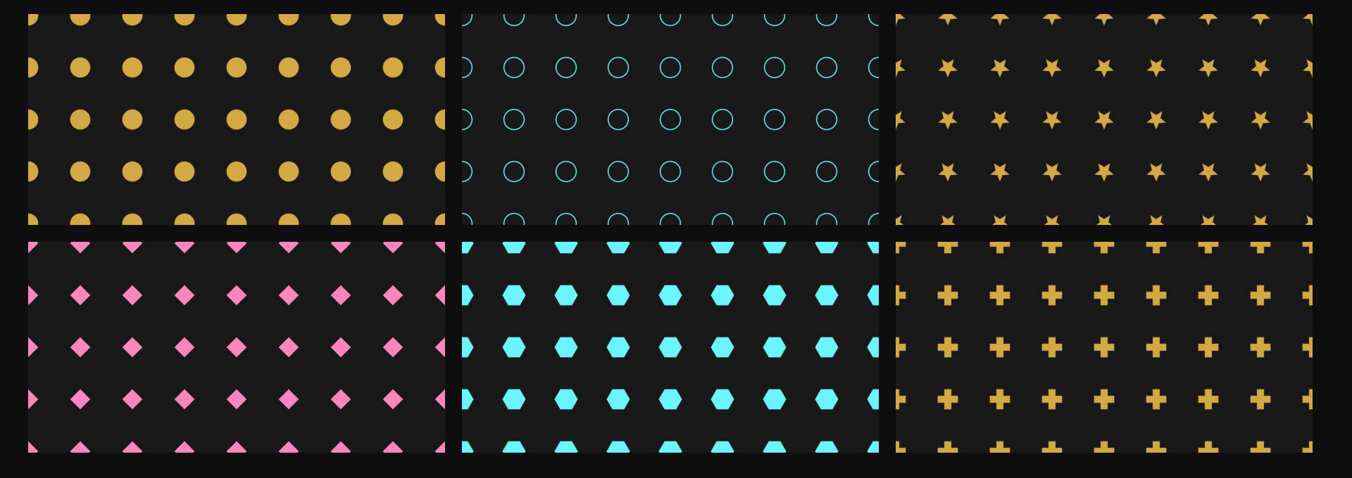 Six of the shapes, each tiled at the same density.