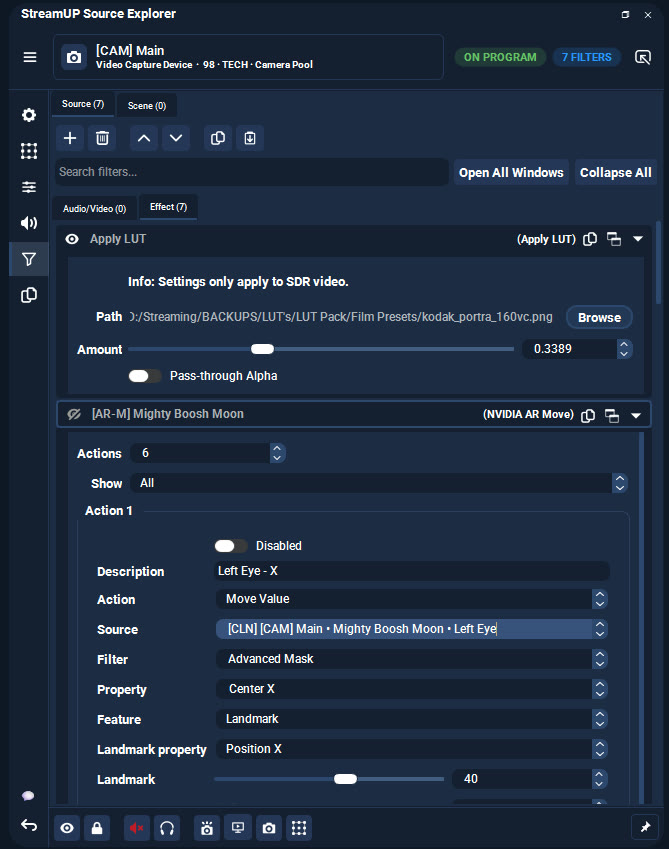 Open a filter and its settings are right there.